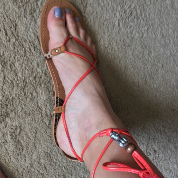 dv Shoes - Tie-ankle orange and animal print sandal